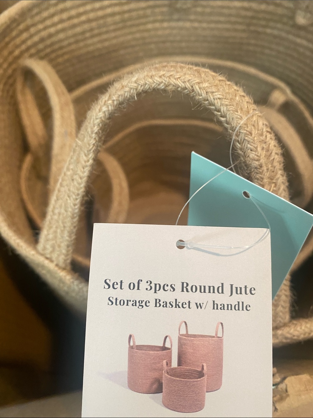 NIB Natural Woven Storage Baskets with Handles - Set of 3. Jute baskets - Picture 6 of 8